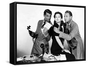HIS GIRL FRIDAY, 1940 directed by HOWARD HAWKS Cary Grant, Rosalind Russell and Ralph Bellamy (b/w-null-Framed Stretched Canvas