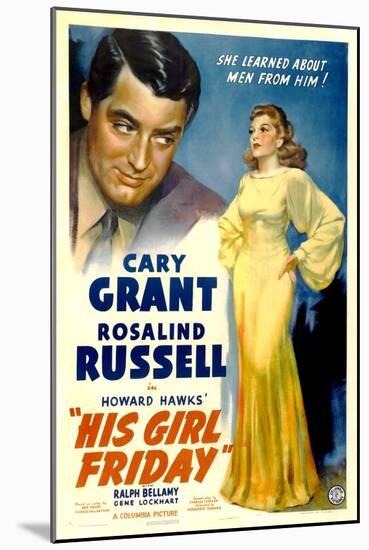 His Girl Friday, Cary Grant, Rosalind Russell, 1940-null-Mounted Art Print