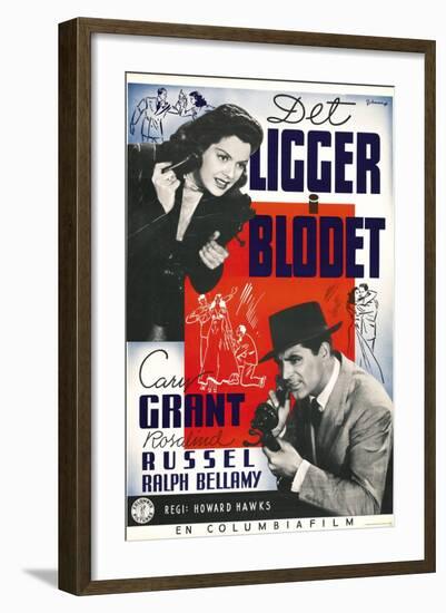 His Girl Friday, Swedish Movie Poster, 1940-null-Framed Art Print