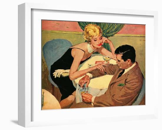 His Highness and the Thrush  - Saturday Evening Post "Leading Ladies", September 3, 1960 pg.22-Lynn Buckham-Framed Premium Giclee Print