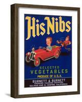 His Nibs Vegetable Label - Salinas, CA-Lantern Press-Framed Art Print