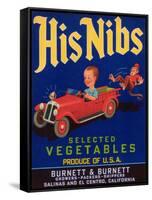 His Nibs Vegetable Label - Salinas, CA-Lantern Press-Framed Stretched Canvas