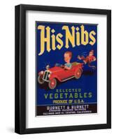 His Nibs Vegetable Label - Salinas, CA-Lantern Press-Framed Art Print