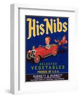 His Nibs Vegetable Label - Salinas, CA-Lantern Press-Framed Art Print