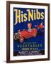 His Nibs Vegetable Label - Salinas, CA-Lantern Press-Framed Art Print