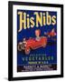 His Nibs Vegetable Label - Salinas, CA-Lantern Press-Framed Art Print