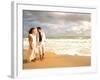 Hispanic Couple Walking Together on the Beach-Bill Bachmann-Framed Photographic Print