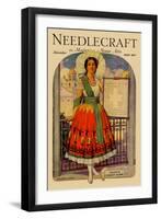 Hispanic Holds Up a Lace Design on a Frame-Needlecraft Magazine-Framed Art Print