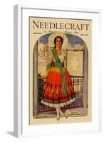 Hispanic Holds Up a Lace Design on a Frame-Needlecraft Magazine-Framed Art Print