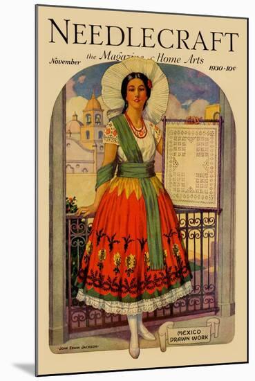 Hispanic Holds Up a Lace Design on a Frame-Needlecraft Magazine-Mounted Art Print