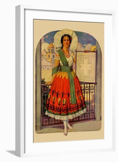 Hispanic Holds Up a Lace Design on a Frame-Needlecraft Magazine-Framed Art Print