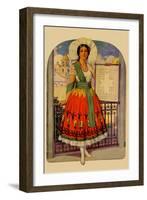 Hispanic Holds Up a Lace Design on a Frame-Needlecraft Magazine-Framed Art Print