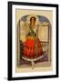 Hispanic Holds Up a Lace Design on a Frame-Needlecraft Magazine-Framed Art Print