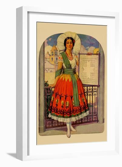 Hispanic Holds Up a Lace Design On a Frame-null-Framed Art Print