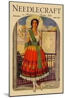 Hispanic Holds Up a Lace Design On a Frame-null-Mounted Art Print