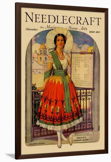 Hispanic Holds Up a Lace Design On a Frame-null-Framed Art Print