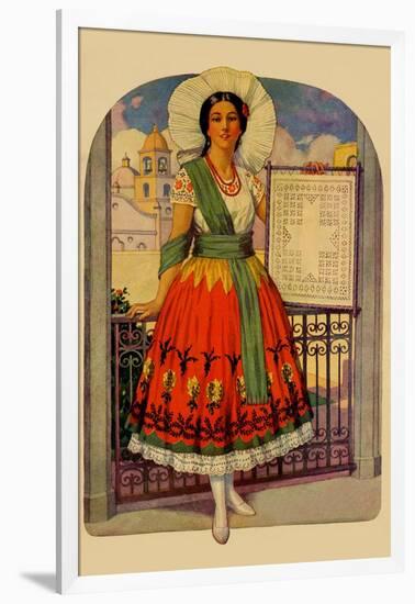 Hispanic Holds Up a Lace Design On a Frame-null-Framed Art Print