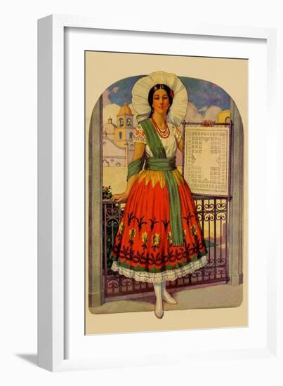 Hispanic Holds Up a Lace Design On a Frame-null-Framed Art Print