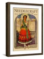 Hispanic Holds Up a Lace Design On a Frame-null-Framed Art Print