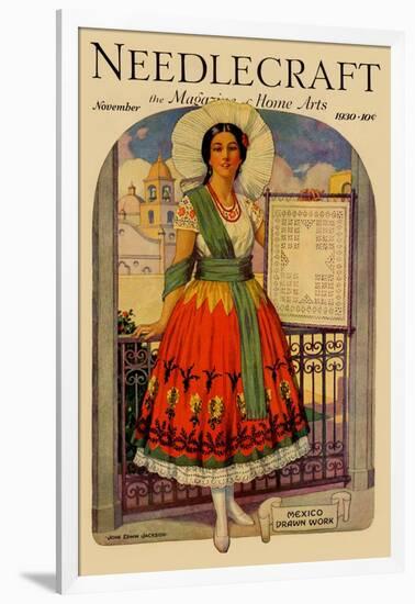 Hispanic Holds Up a Lace Design On a Frame-null-Framed Art Print