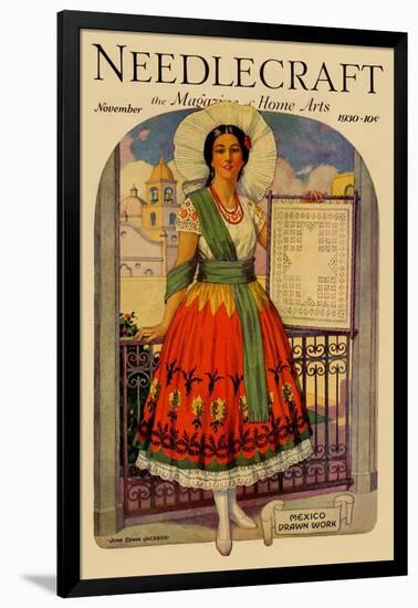 Hispanic Holds Up a Lace Design On a Frame-null-Framed Art Print