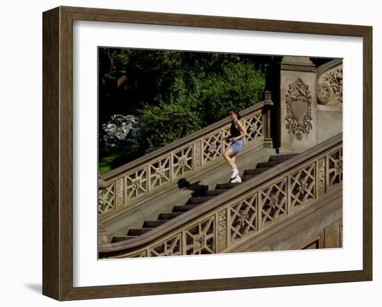 Hispanic Woman Running for Exercise, New York, New York, USA-Paul Sutton-Framed Photographic Print