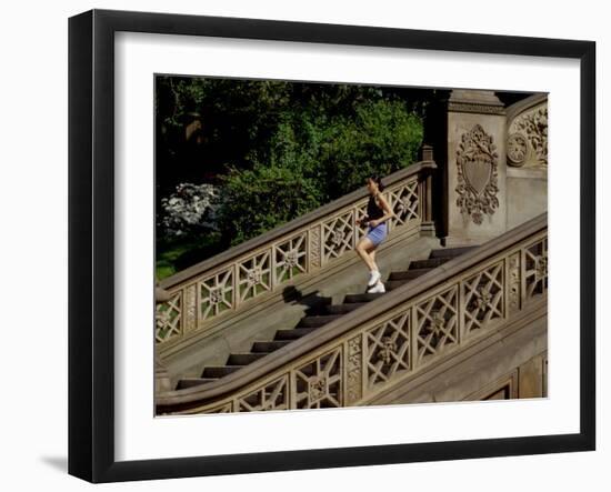 Hispanic Woman Running for Exercise, New York, New York, USA-Paul Sutton-Framed Photographic Print