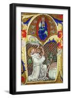 Historiated Initial 'A' Depicting St. Benedict Offering His Soul to God the Father, Lombardy School-Master of the Vitae Imperatorum-Framed Giclee Print