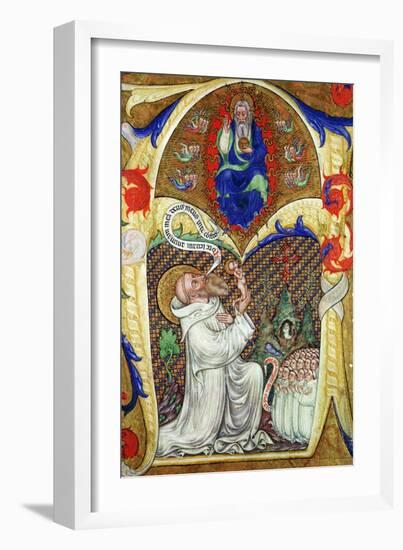 Historiated Initial 'A' Depicting St. Benedict Offering His Soul to God the Father, Lombardy School-Master of the Vitae Imperatorum-Framed Giclee Print