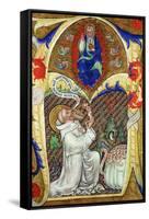 Historiated Initial 'A' Depicting St. Benedict Offering His Soul to God the Father, Lombardy School-Master of the Vitae Imperatorum-Framed Stretched Canvas