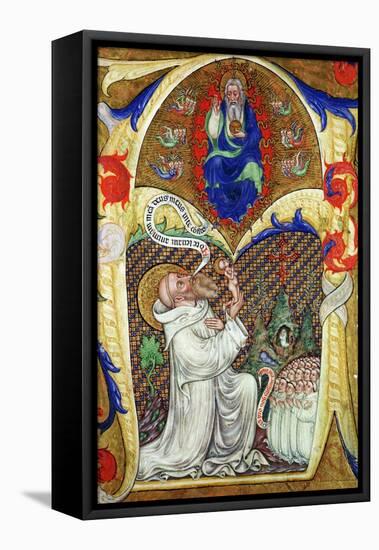 Historiated Initial 'A' Depicting St. Benedict Offering His Soul to God the Father, Lombardy School-Master of the Vitae Imperatorum-Framed Stretched Canvas