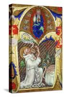 Historiated Initial 'A' Depicting St. Benedict Offering His Soul to God the Father, Lombardy School-Master of the Vitae Imperatorum-Stretched Canvas