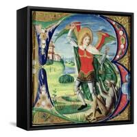 Historiated Initial 'B' Depicting St. Michael and the Dragon, 1499-1511 (Vellum)-Alessandro Pampurino-Framed Stretched Canvas