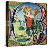 Historiated Initial 'B' Depicting St. Michael and the Dragon, 1499-1511 (Vellum)-Alessandro Pampurino-Stretched Canvas