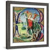 Historiated Initial 'B' Depicting St. Michael and the Dragon, 1499-1511 (Vellum)-Alessandro Pampurino-Framed Giclee Print