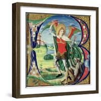 Historiated Initial 'B' Depicting St. Michael and the Dragon, 1499-1511 (Vellum)-Alessandro Pampurino-Framed Giclee Print