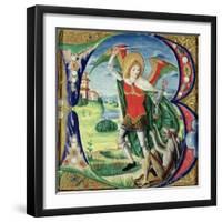 Historiated Initial 'B' Depicting St. Michael and the Dragon, 1499-1511 (Vellum)-Alessandro Pampurino-Framed Giclee Print