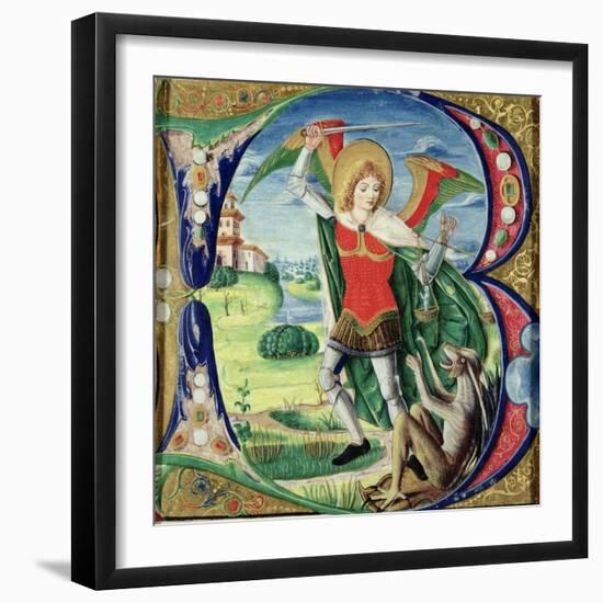 Historiated Initial 'B' Depicting St. Michael and the Dragon, 1499-1511 (Vellum)-Alessandro Pampurino-Framed Giclee Print