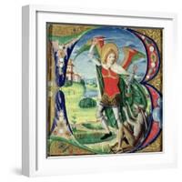 Historiated Initial 'B' Depicting St. Michael and the Dragon, 1499-1511 (Vellum)-Alessandro Pampurino-Framed Giclee Print