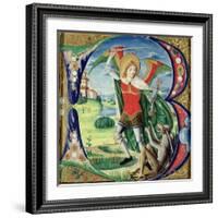 Historiated Initial 'B' Depicting St. Michael and the Dragon, 1499-1511 (Vellum)-Alessandro Pampurino-Framed Giclee Print