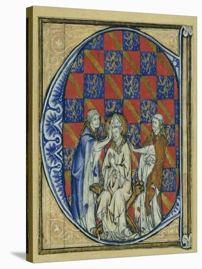 Historiated Initial 'C' Depicting the Ordination of a Bishop, C.1320-30 (Vellum)-French-Stretched Canvas