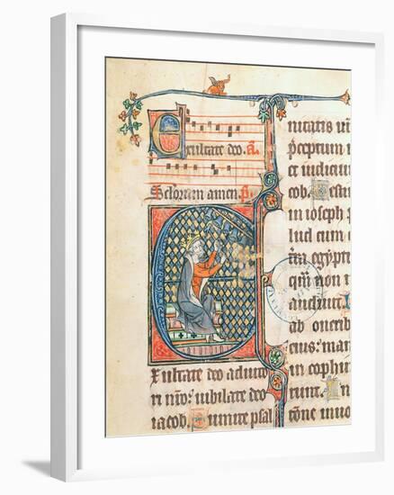 Historiated Initial Depicting King David playing a Carillon, Illustration from a Psalter-null-Framed Giclee Print