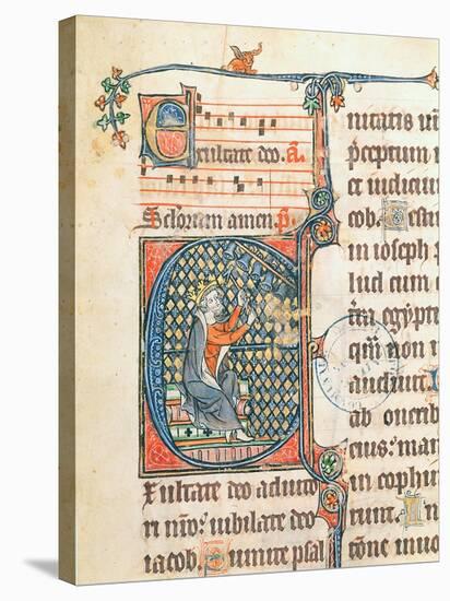 Historiated Initial Depicting King David playing a Carillon, Illustration from a Psalter-null-Stretched Canvas