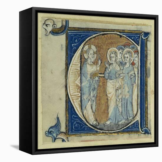 Historiated Initial 'E' Depicting Jesus Christ and the Apostles, C.1320-30 (Vellum)-French-Framed Stretched Canvas
