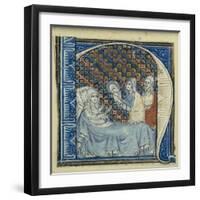 Historiated Initial 'H' Depicting the Birth of the Virgin, C.1320-30 (Vellum)-French-Framed Giclee Print