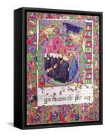 Historiated Initial 'Q', Depicting Christ Holding the Cross of St. Benedict and Benedictine Monks-Italian-Framed Stretched Canvas