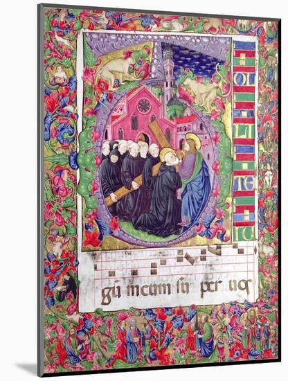 Historiated Initial 'Q', Depicting Christ Holding the Cross of St. Benedict and Benedictine Monks-Italian-Mounted Premium Giclee Print