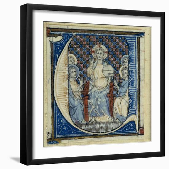 Historiated Initial 'U' Depicting a Christ in Majesty, C.1320-30 (Vellum)-French-Framed Giclee Print