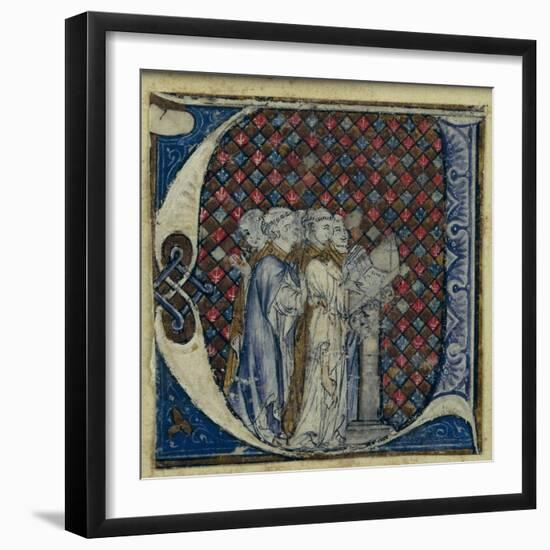 Historiated Initial 'U' Depicting Monks Singing, C.1320-30 (Vellum)-French-Framed Giclee Print