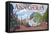 Historic Annapolis, Maryland Street View-Lantern Press-Framed Stretched Canvas